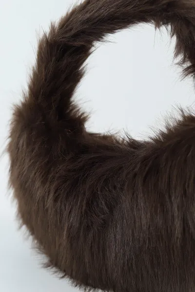 Kahverengi Peluş Fermuarlı Kadın El ve Kol Çantası 498032