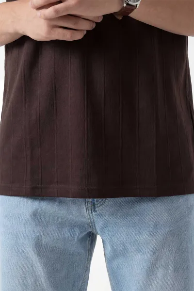 Kahverengi Pike Kumaş Oversize  Polo Yaka Erkek Tişört 448948
