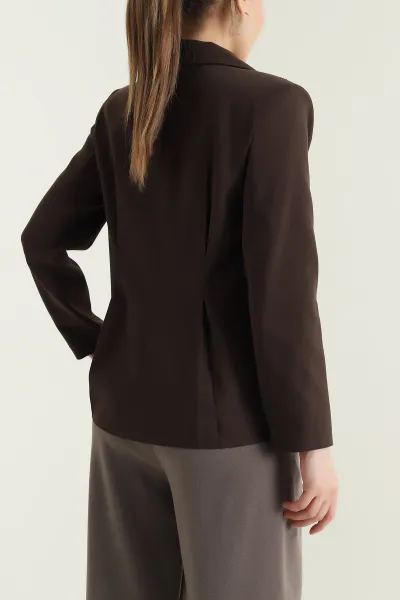 Kahverengi Pileli Bezayağı Blazer Kadın Ceket 431011