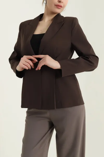 Kahverengi Pileli Bezayağı Blazer Kadın Ceket 431011