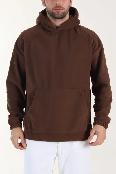kahverengi-polar-kumas-kapusonlu-erkek-sweatshirt-408507