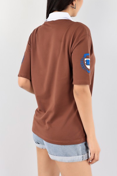 Kahverengi Polo Yaka Bayan Tişört 93915