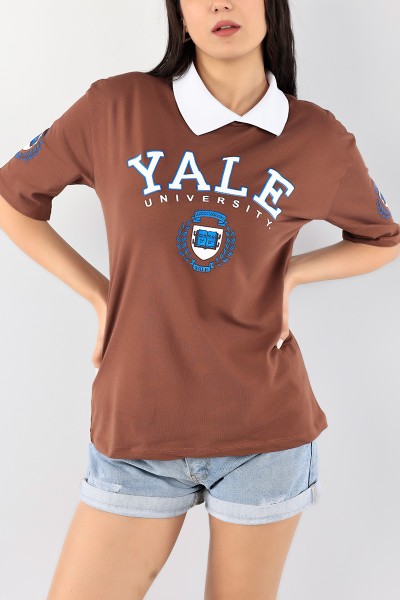 Kahverengi Polo Yaka Bayan Tişört 93915