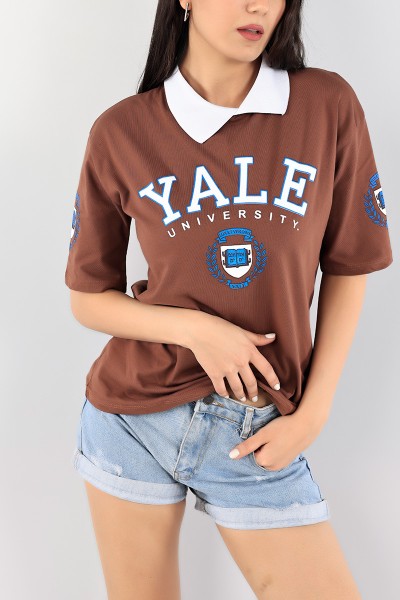 Kahverengi Polo Yaka Bayan Tişört 93915