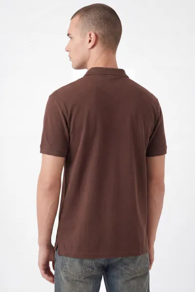 Kahverengi Polo Yaka Düğme Detaylı Erkek Tişört 462256