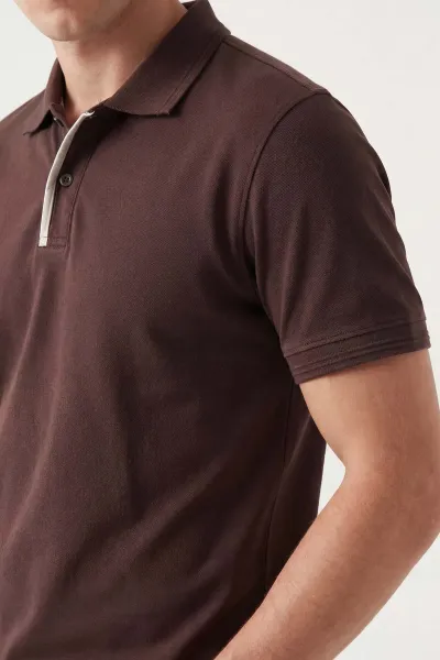 Kahverengi Polo Yaka Düğmeli Erkek Tişört 435546