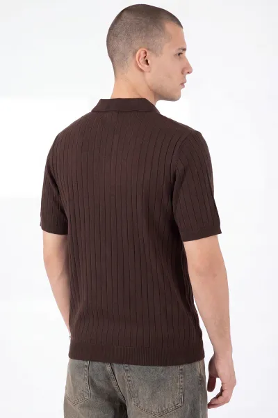 Kahverengi Polo Yaka Düğmeli Erkek Triko Tişört 459232