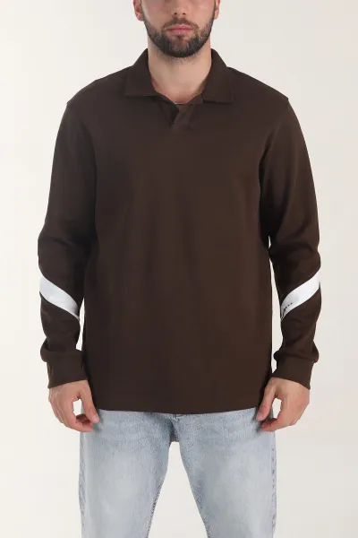Kahverengi Polo Yaka Erkek Sweatshirt 406882