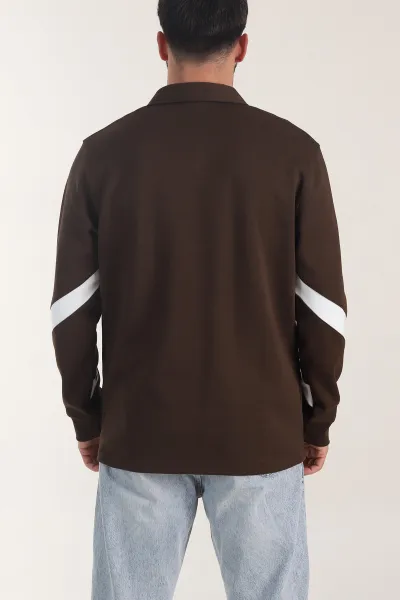 Kahverengi Polo Yaka Erkek Sweatshirt 406882