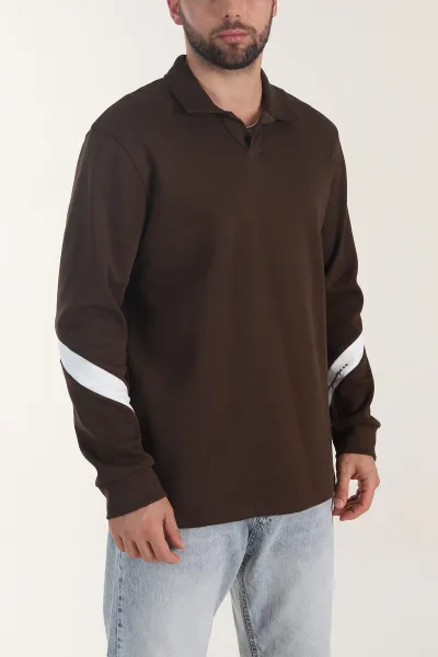 Kahverengi Polo Yaka Erkek Sweatshirt 406882