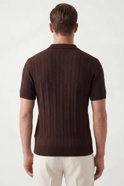 Kahverengi Polo Yaka Erkek Triko Tişört 433131