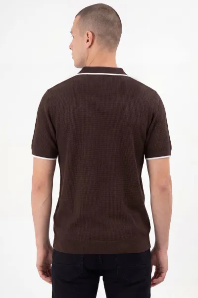 Kahverengi Polo Yaka Erkek Triko Tişört 462206