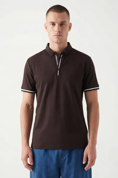 Kahverengi Polo Yaka Osyho Kumaş Erkek Tişört 433151