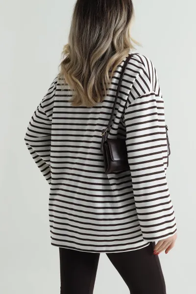 Kahverengi Polo Yaka Oversize Kadın Modal Bluz 499102
