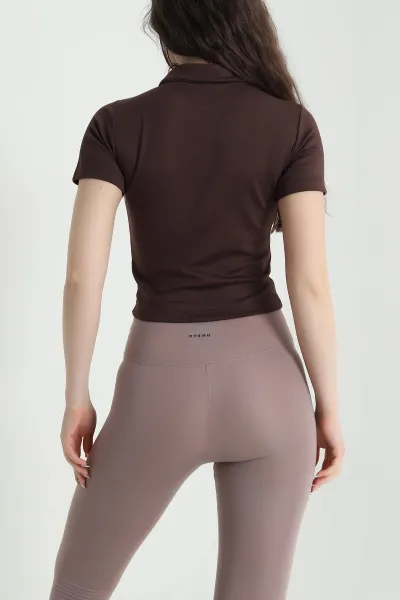 Kahverengi Polo Yaka Oysho Kadın Bluz 452888