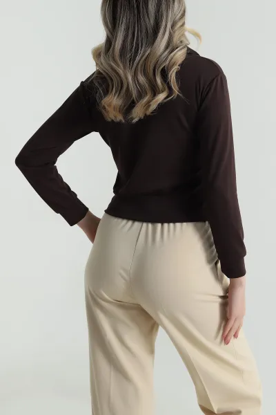 Kahverengi Polo Yaka Oysho Kadın Bluz 486678