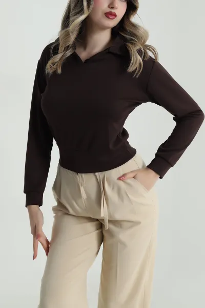 Kahverengi Polo Yaka Oysho Kadın Bluz 486678