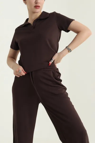 Kahverengi Polo Yaka Oysho Kadın İkili Takım 430087