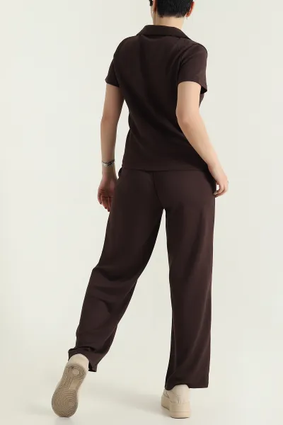 Kahverengi Polo Yaka Oysho Kadın İkili Takım 430087