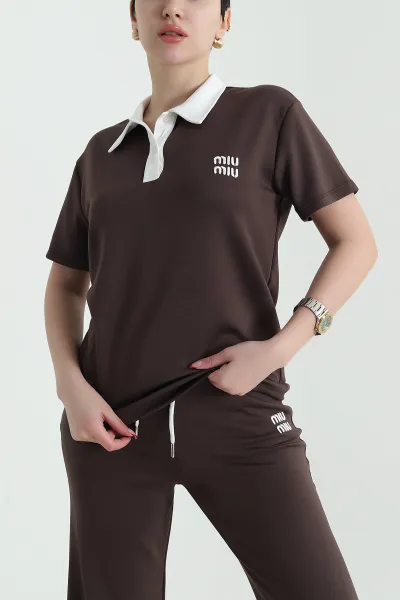 Kahverengi Polo Yaka Oysho Kadın İkili Takım 438886