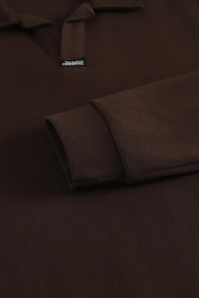 Kahverengi Polo Yaka Uzun Kollu Erkek Sweatshirt 397137