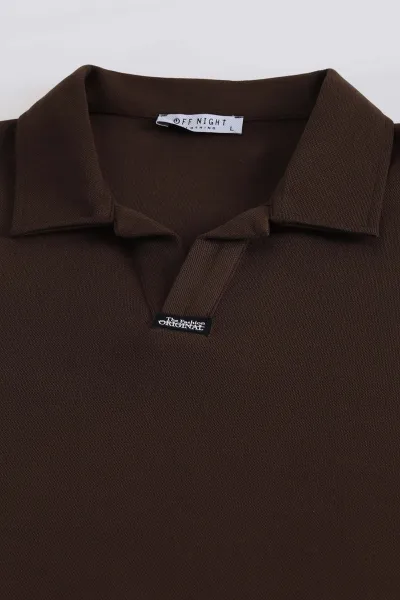 Kahverengi Polo Yaka Uzun Kollu Erkek Sweatshirt 397137