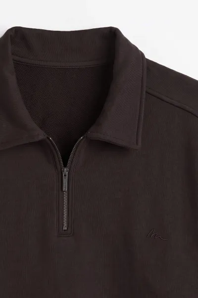 Kahverengi Polo Yaka Yarım Fermuarlı Erkek Sweatshirt 499390