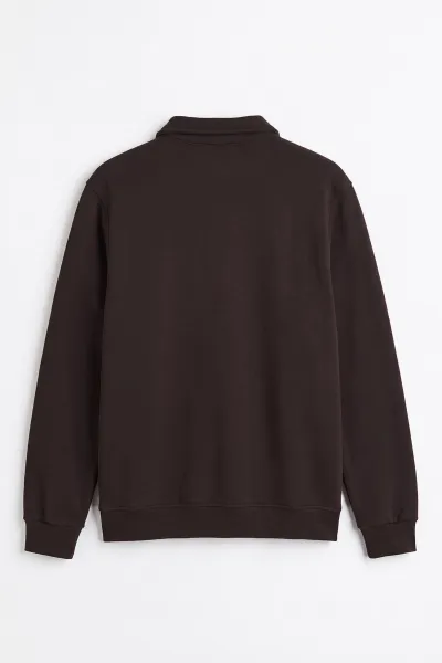 Kahverengi Polo Yaka Yarım Fermuarlı Erkek Sweatshirt 499390