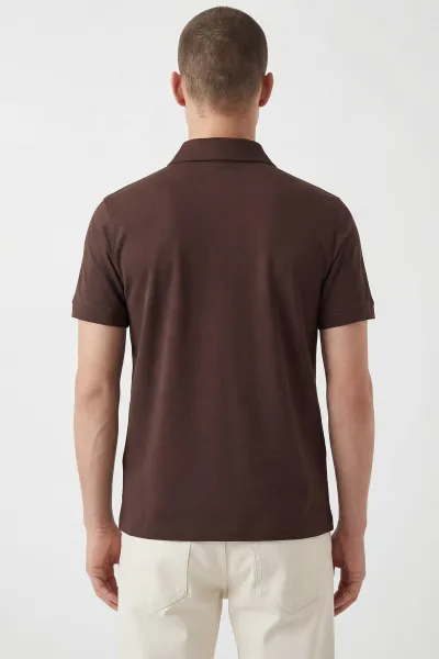 Kahverengi Polo Yaka Yarım Fermuarlı Erkek Tişört 435573