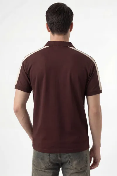 Kahverengi Polo Yaka Yarım Fermuarlı Erkek Tişört 452016