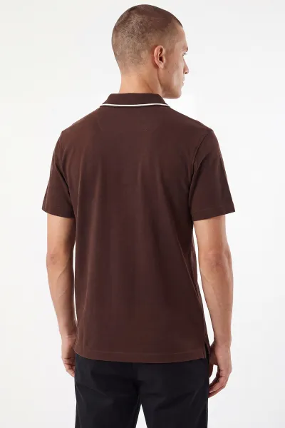 Kahverengi Polo Yaka Yarım Fermuarlı Erkek Tişört 471702