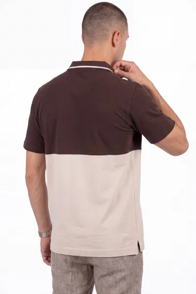 Kahverengi Polo Yaka Yarım Fermuarlı Erkek Tişört 471714