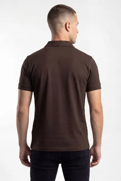 Kahverengi Polo Yaka Yazı Detay Erkek Tişört 435539