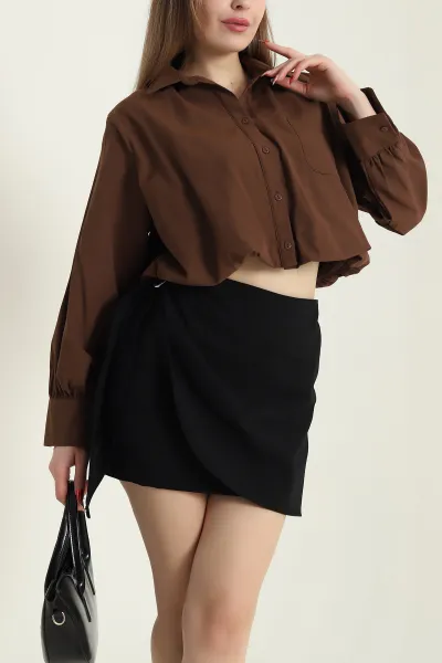 Kahverengi Poplin Astarlı Kadın Gömlek 429426