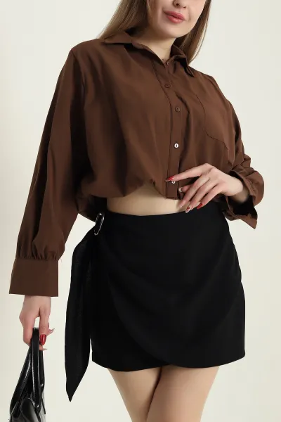 Kahverengi Poplin Astarlı Kadın Gömlek 429426