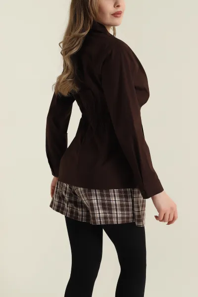 Kahverengi Poplin Dokuma Kadın Gömlek Bluz 425483