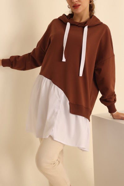 Kahverengi Poplin Garnili İki İp Sweat Tunik 207853