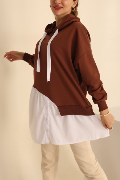 Kahverengi Poplin Garnili İki İp Sweat Tunik 207853