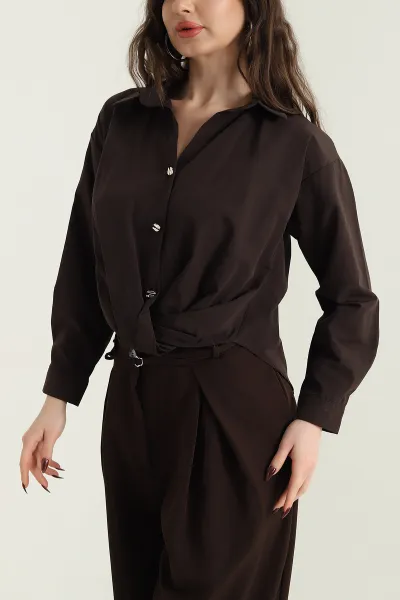 Kahverengi Poplin Kadın Gömlek 432527