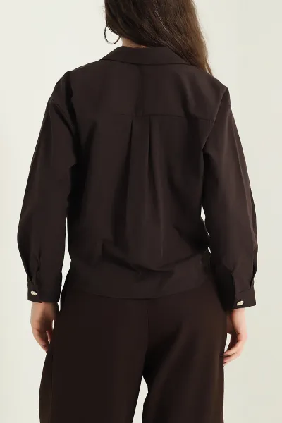 Kahverengi Poplin Kadın Gömlek 432527