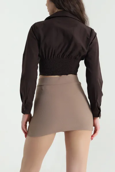 Kahverengi Poplin Kadın Korse Gömlek 441656