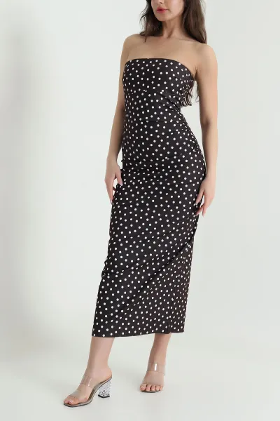 Kahverengi Puantiyeli Likralı Tensel Kot Kadın Elbise 455936