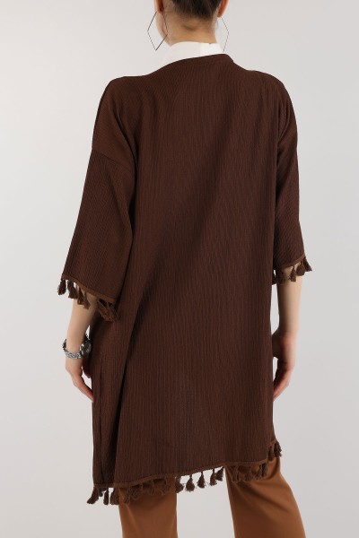 Kahverengi Püskül Detay Seul Kimono Hırka 168591