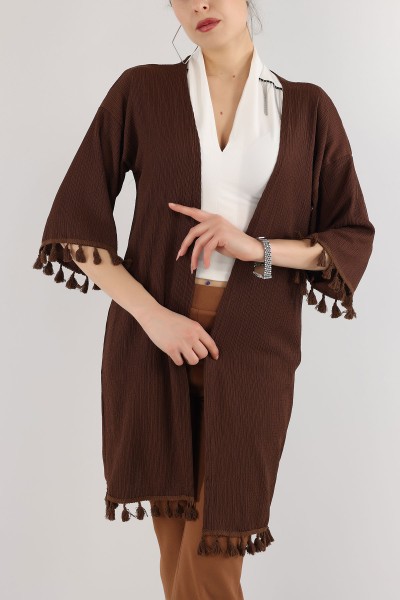 Kahverengi Püskül Detay Seul Kimono Hırka 168591