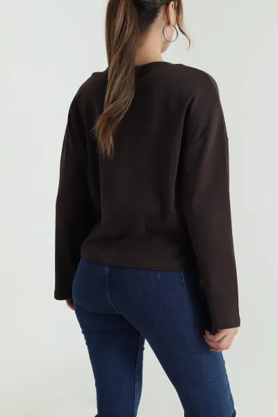 Kahverengi Rahat Kalıp Kadın Body Bluz 483593
