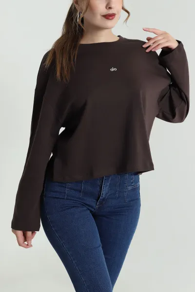 Kahverengi Rahat Kalıp Kadın Body Bluz 483593