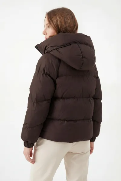 Kahverengi Reglan Kol Detay Şişme Kadın Mont 427727