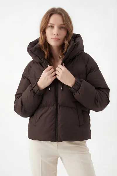 Kahverengi Reglan Kol Detay Şişme Kadın Mont 427727
