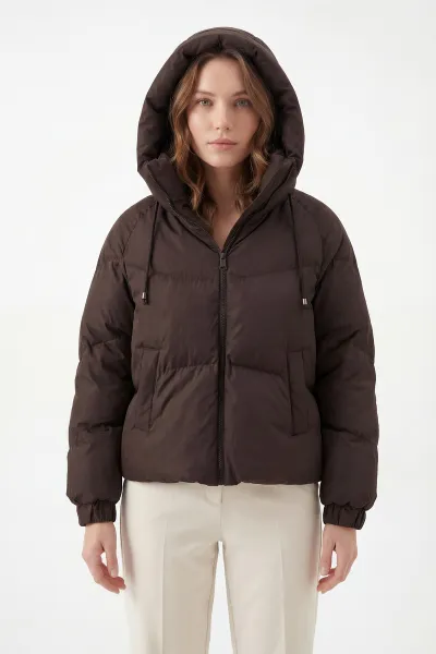 Kahverengi Reglan Kol Detay Şişme Kadın Mont 427727