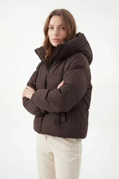 Kahverengi Reglan Kol Detay Şişme Kadın Mont 427727